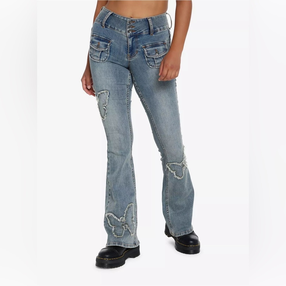 Hot Topic Blue Distressed Wide Leg Jeans